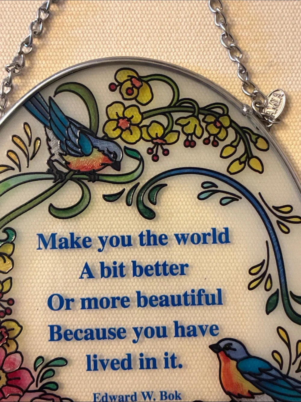 Floral Bluebird Inspirational Oval Wall Hanging - Blue